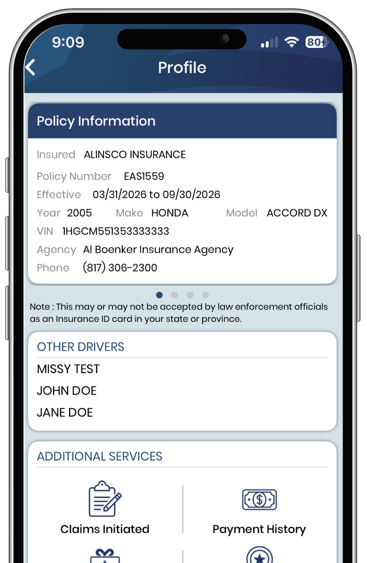Policy information screen