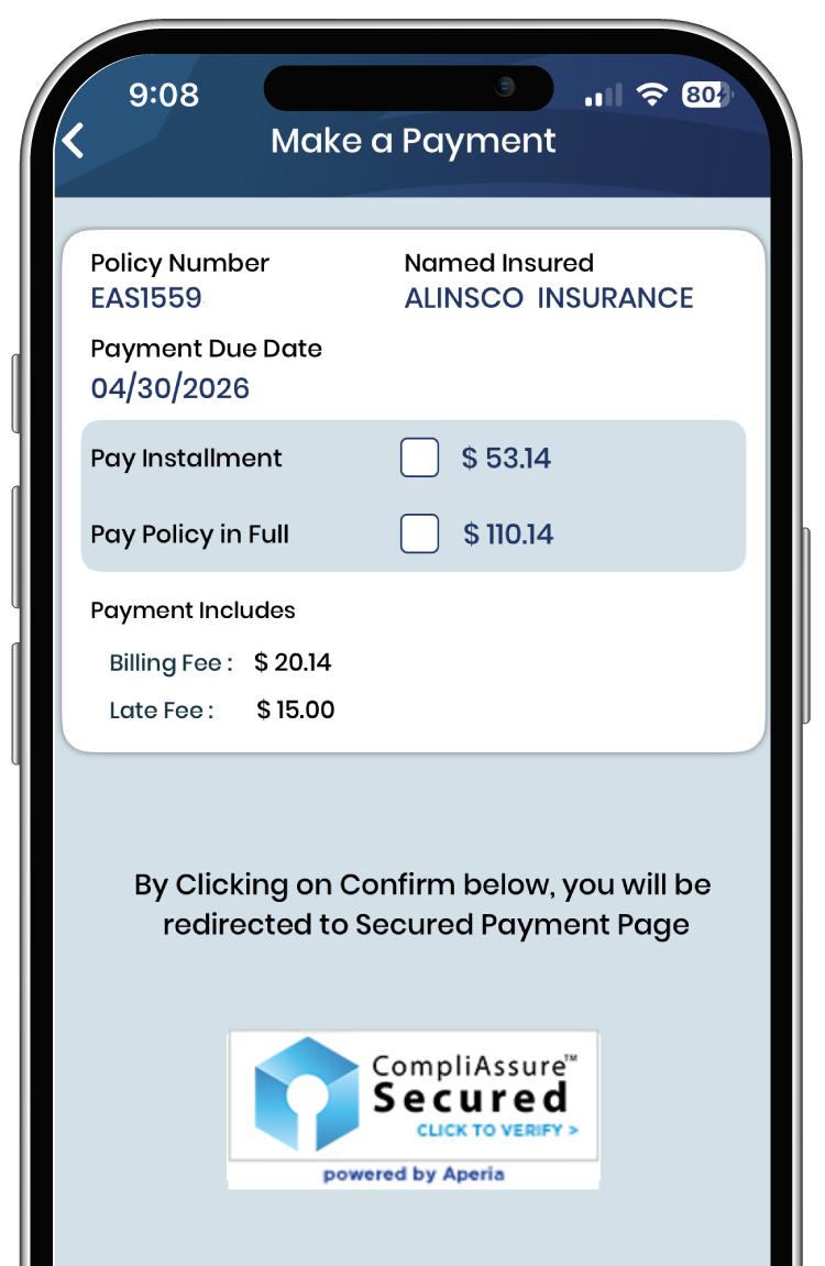 Make a payment screen